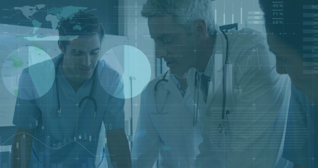 Diverse Medical Team Analyzing Data with Innovative Technology