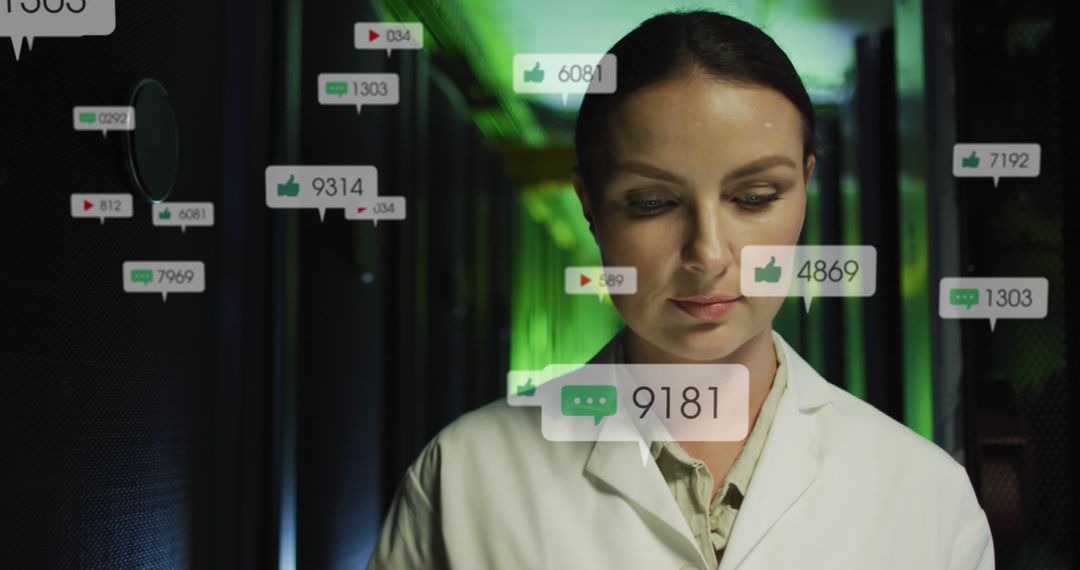 Female Scientist Analyzing Digital Data Streams in Server Room - Free Images, Stock Photos and Pictures on Pikwizard.com