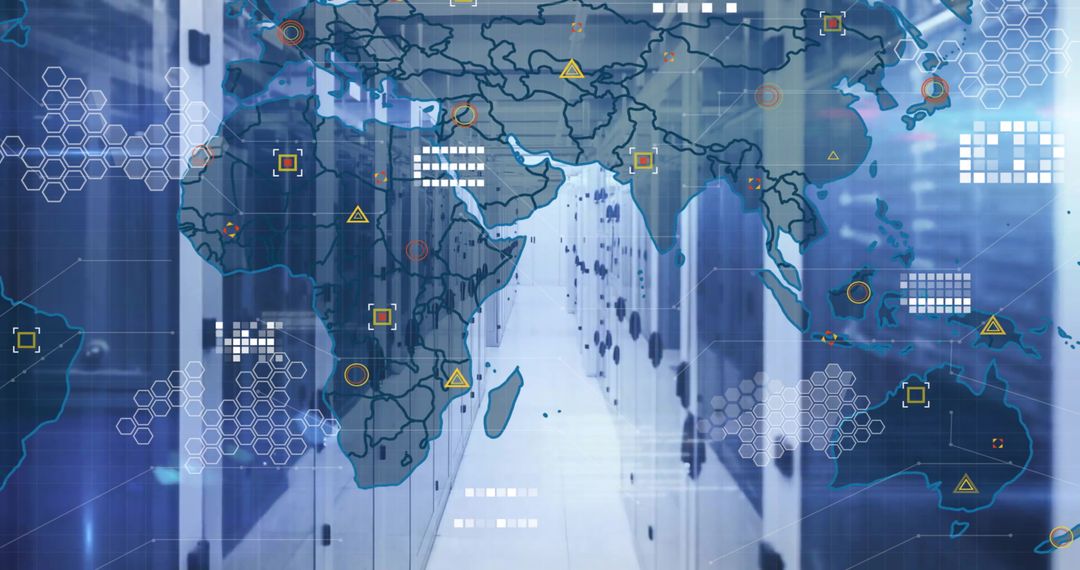 Global technology network integration with data servers and world map