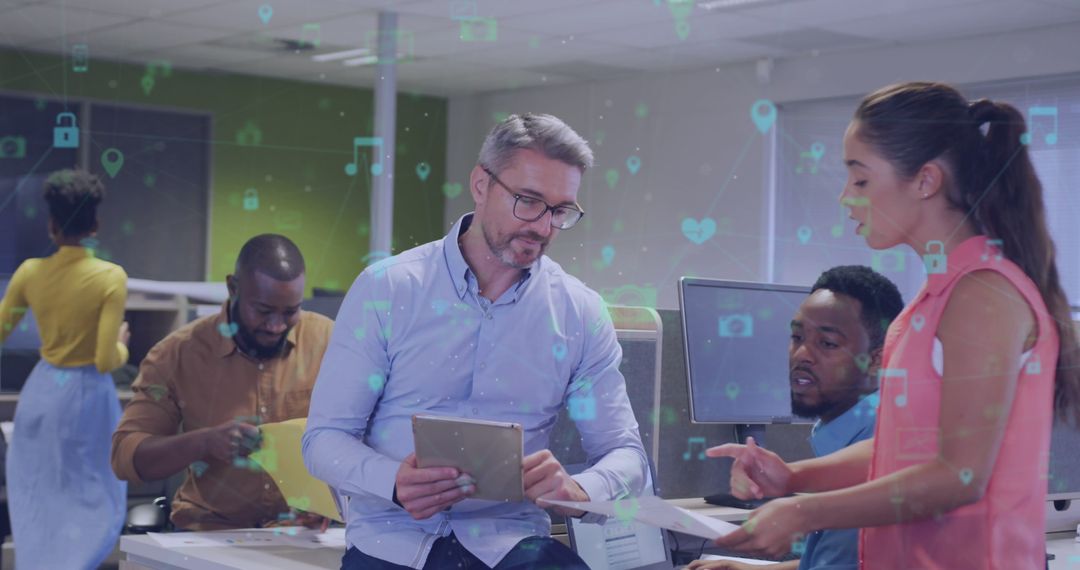 Diverse Business Team Engaging in Interactive Office Environment