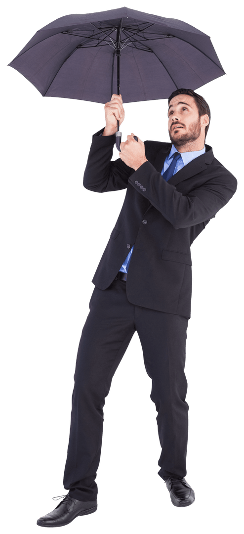 Businessman In Suit Holding Transparent Umbrella Object