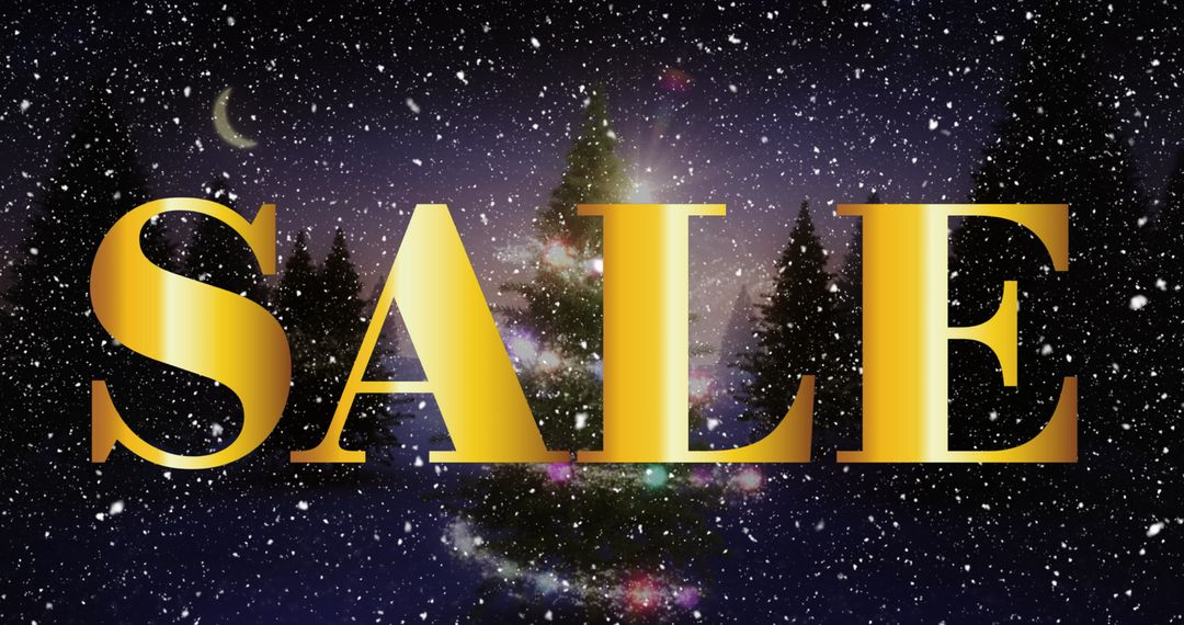 Holiday Sale Promotion Banner with Falling Snow and Christmas Tree