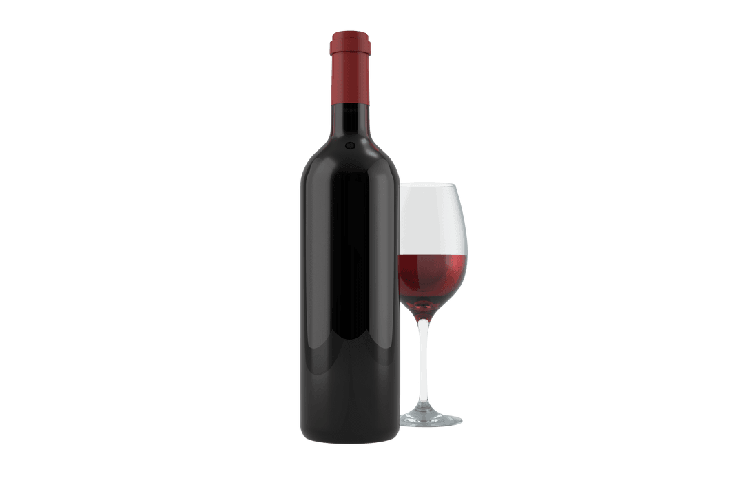 Red Wine Bottle and Glass with Transparent Background