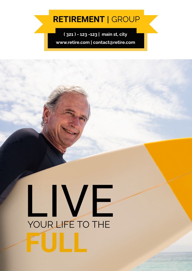 Senior Man with Surfboard Embracing Active Retirement by the Beach - Download Free Stock Templates Pikwizard.com