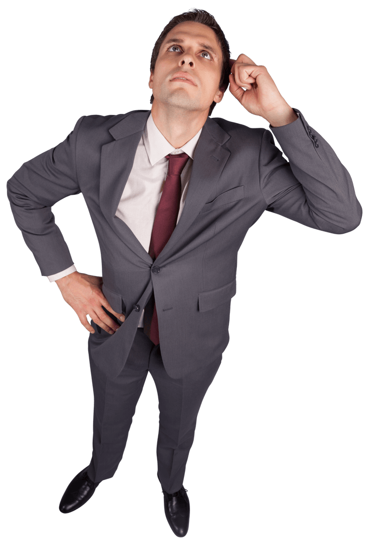 Transparent Doubtful Businessman Pondering on Ideas