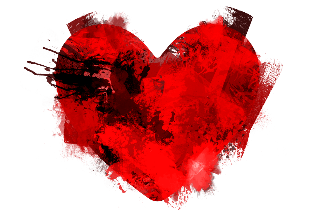 Artistic Red Heart with Splashes on Transparent Vector Background