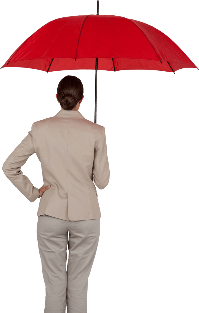 Transparent Image Businesswoman Holding Red Umbrella Back View