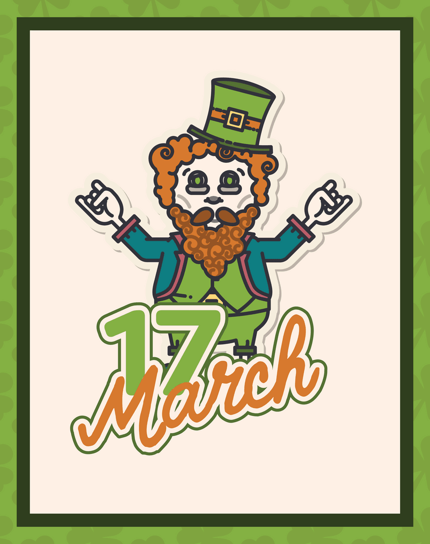 Transparent St Patrick Illustration with March 17 Leprechaun