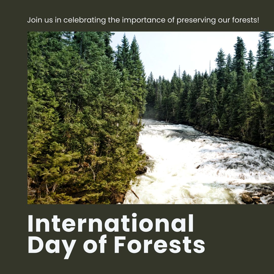 Celebrating International Day of Forests with Pristine River Flowing Amidst Evergreen Trees - Download Free Stock Templates Pikwizard.com