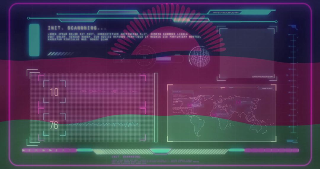 Futuristic Holographic Interface with World Map and Data Analytics