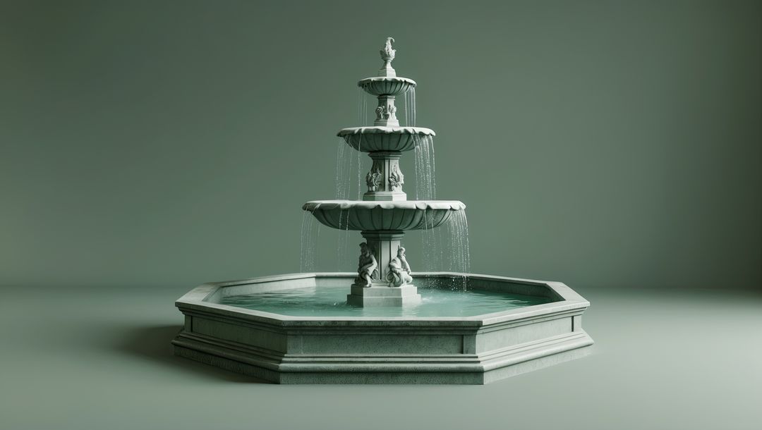 Three-Tier Stone Fountain Streaming Water in Elegant Studio Space
