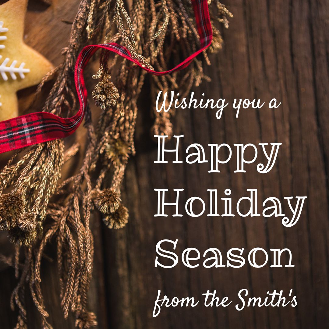 Festive Holiday Greeting Card with Gingerbread and Pinecones