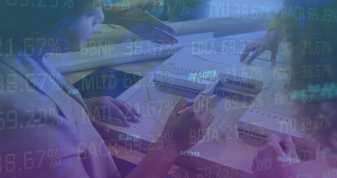 Business Team Analyzing Financial Data with Holographic Projection