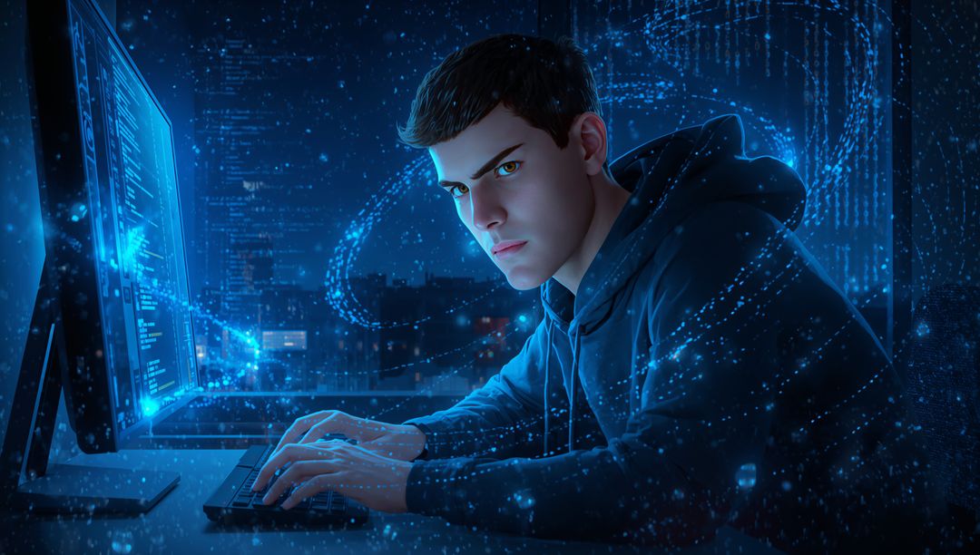 Cybersecurity Expert Focused at Computer Screen