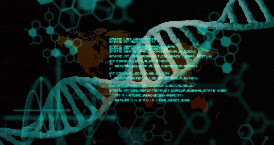 DNA Strands and Global Map Depicting Digital Synchronization