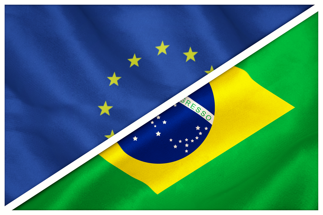 Close-up of Transparent European Union and Brazil Flags Overlapping - Download Free Stock Images Pikwizard.com