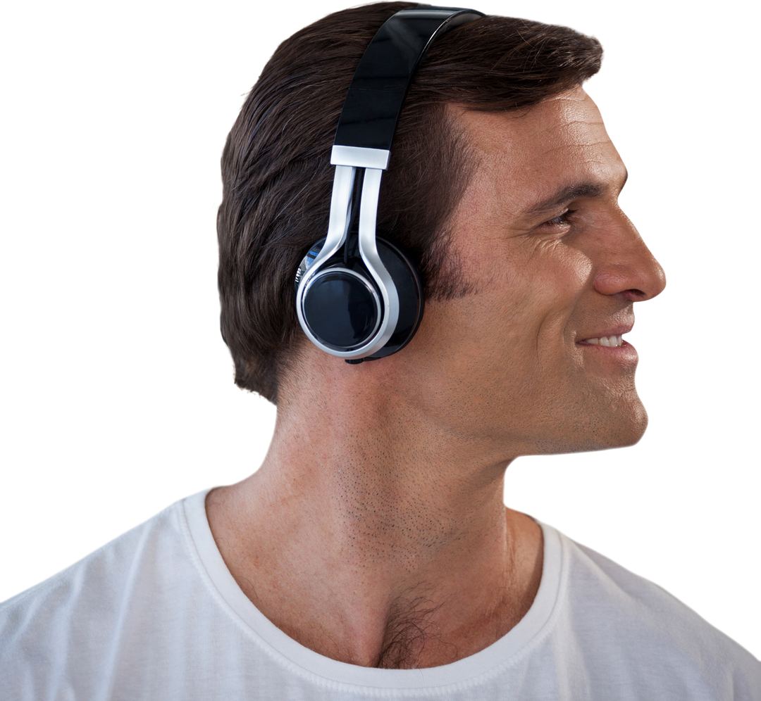 Mature Man with Headphones Transparent Background Smiling - Download Free Stock Images Pikwizard.com