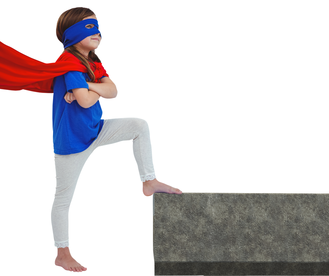 Confident Girl in Superhero Costume with Caped Brazen Pose Transparent - Download Free Stock Images Pikwizard.com