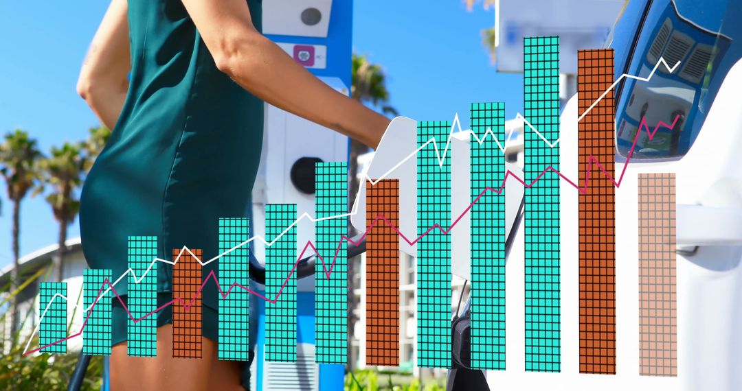 Electric Car Charging with Graph Overlay Indicating Data Analysis