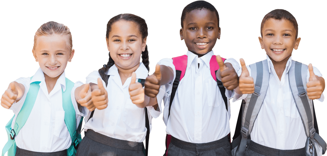 Diverse Students Giving Thumbs Up in Transparent Background