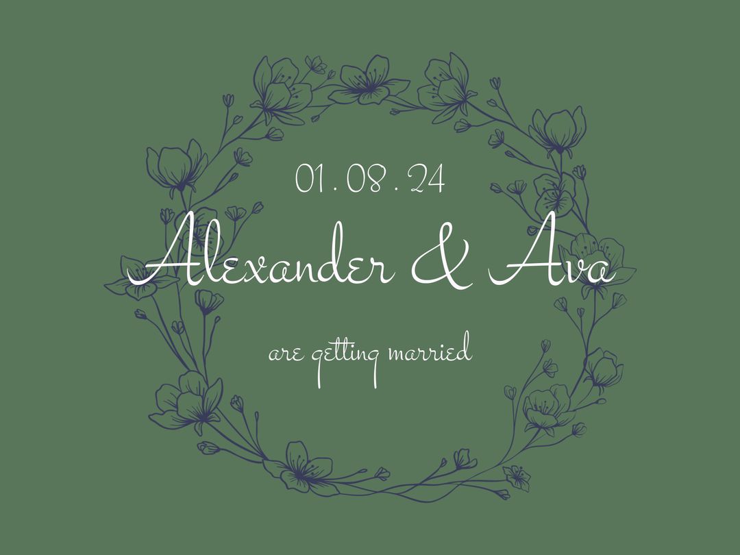 Elegant Floral Wedding Invitation Template with Green Background - Download Free Stock Templates Pikwizard.com