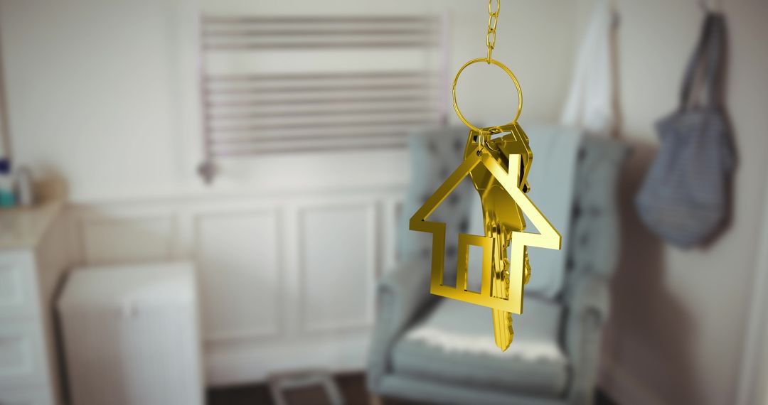 Golden House Keys Hanging in Modern Living Room Interior - Free Images, Stock Photos and Pictures on Pikwizard.com