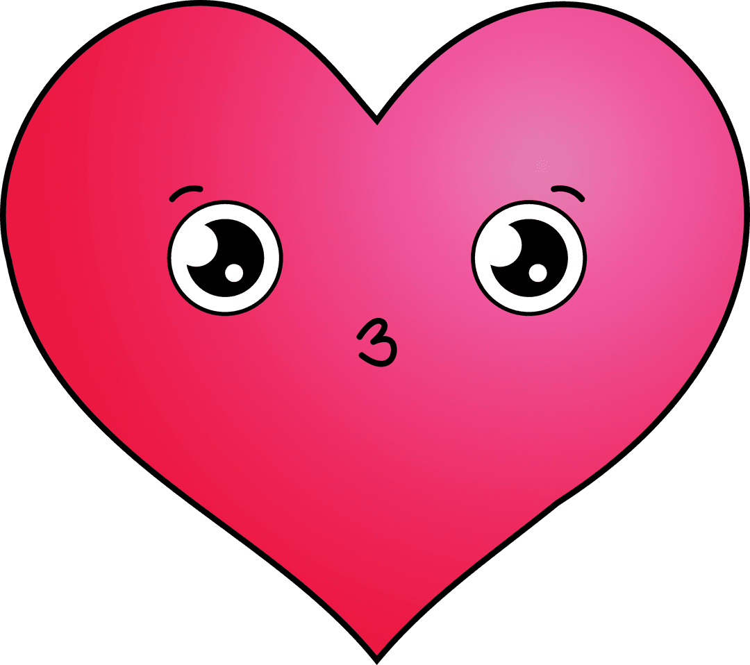Playful Red Heart with Kawaii Face on Transparent Background