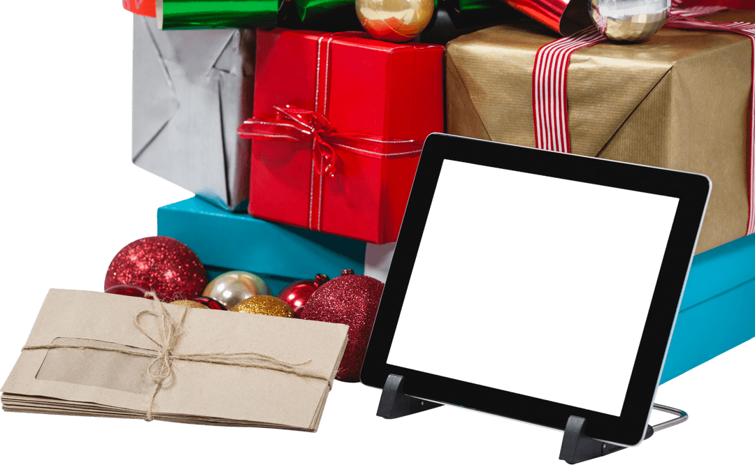 Gift Boxes and Blank Digital Screen Illustration on Transparent Background