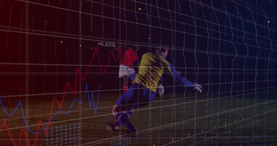Goalkeeper Saving Ball Under Night Lights with Digital Overlay