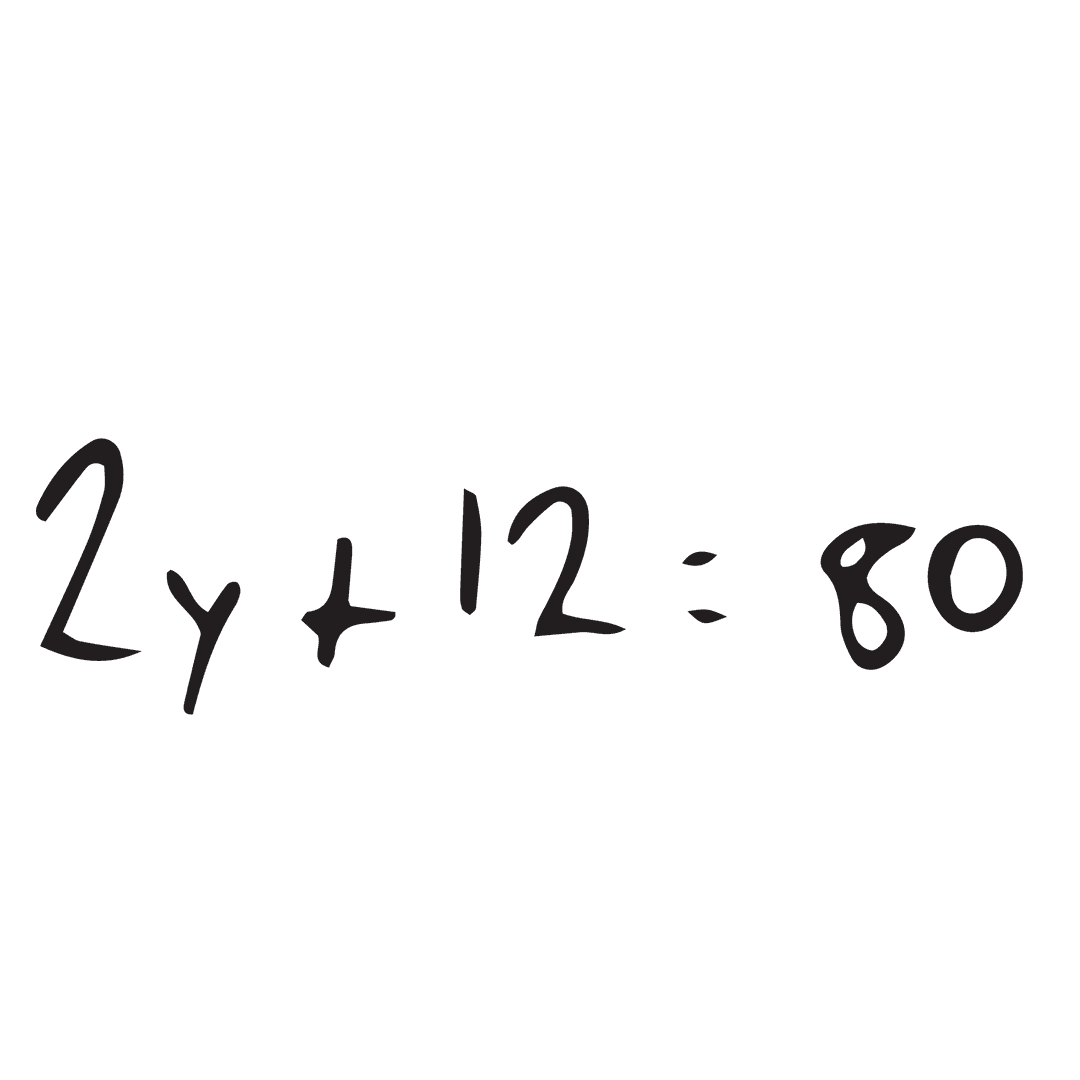 Math Equation 2y+12=80 on Transparent Background