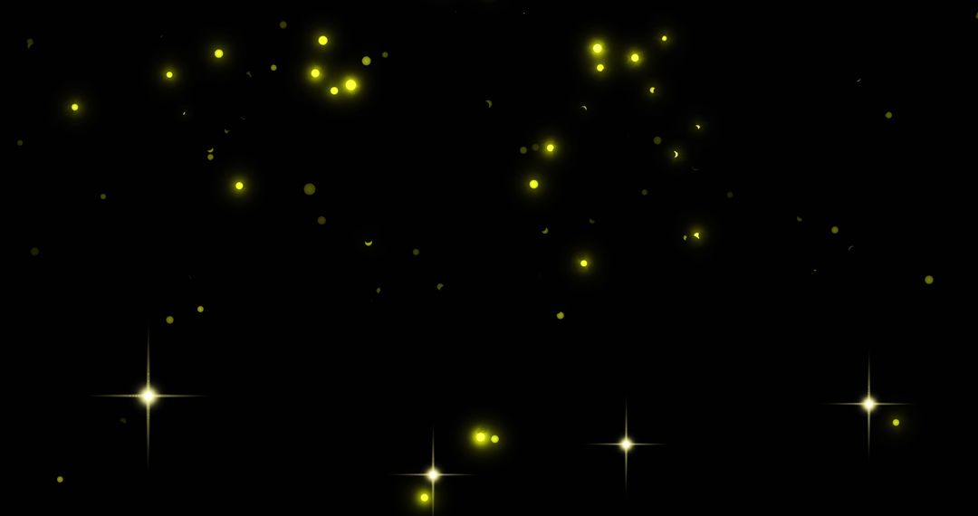 Glowing Yellow Points Falling on Black Background