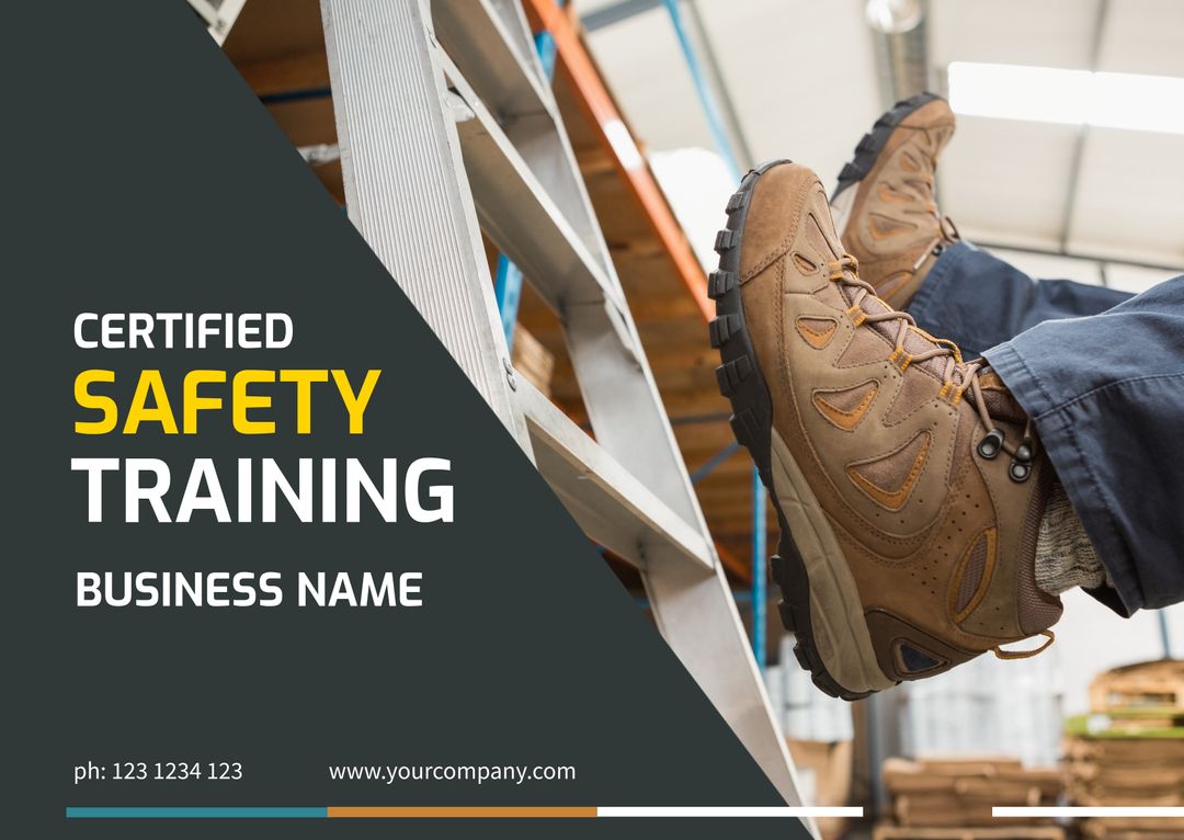 Certified Safety Training for Workplace Readiness with Boots on Ladder - Download Free Stock Templates Pikwizard.com