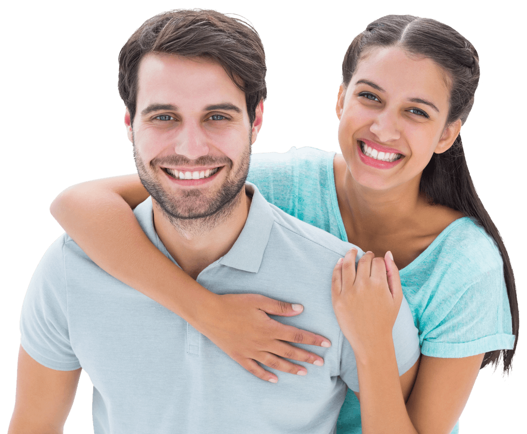 Happy Couple Embracing Smiling Isolated on Transparent Background