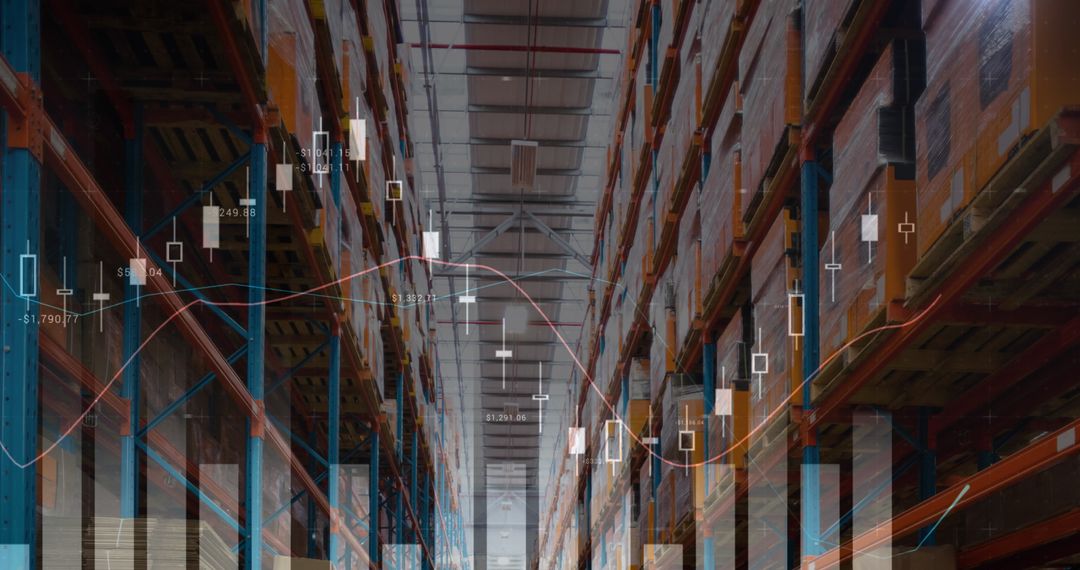 Composite Image of Warehouse and Digital Financial DataOverlay