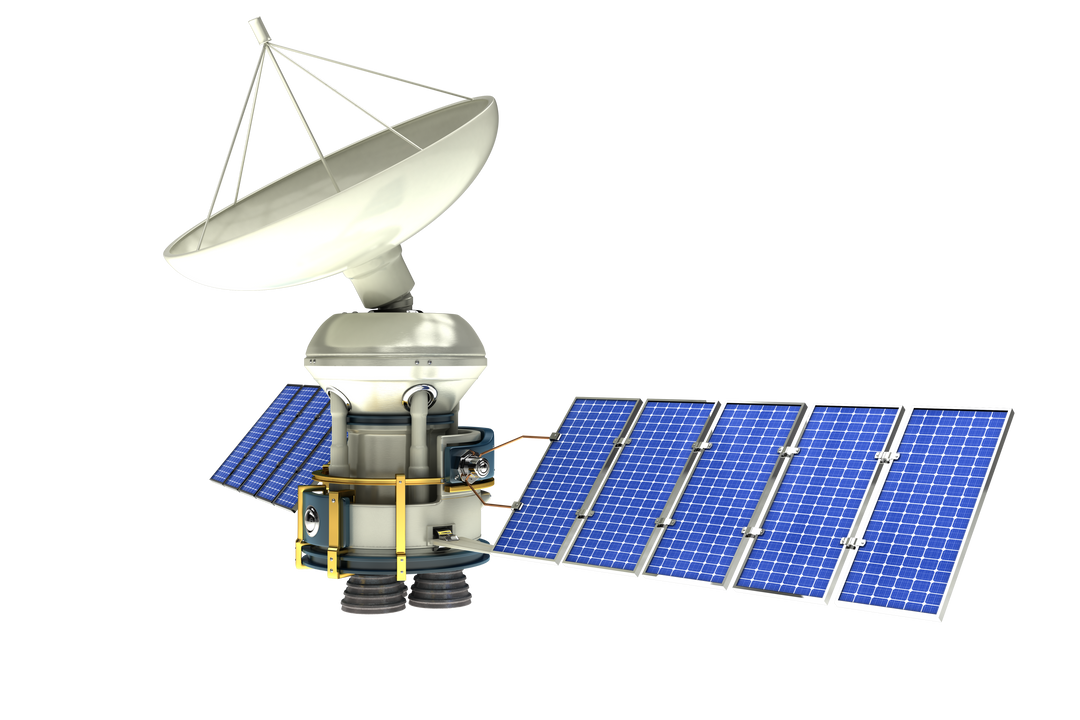 Solar-Powered Satellite with Dish Antenna on Transparent Background - Download Free Stock Images Pikwizard.com