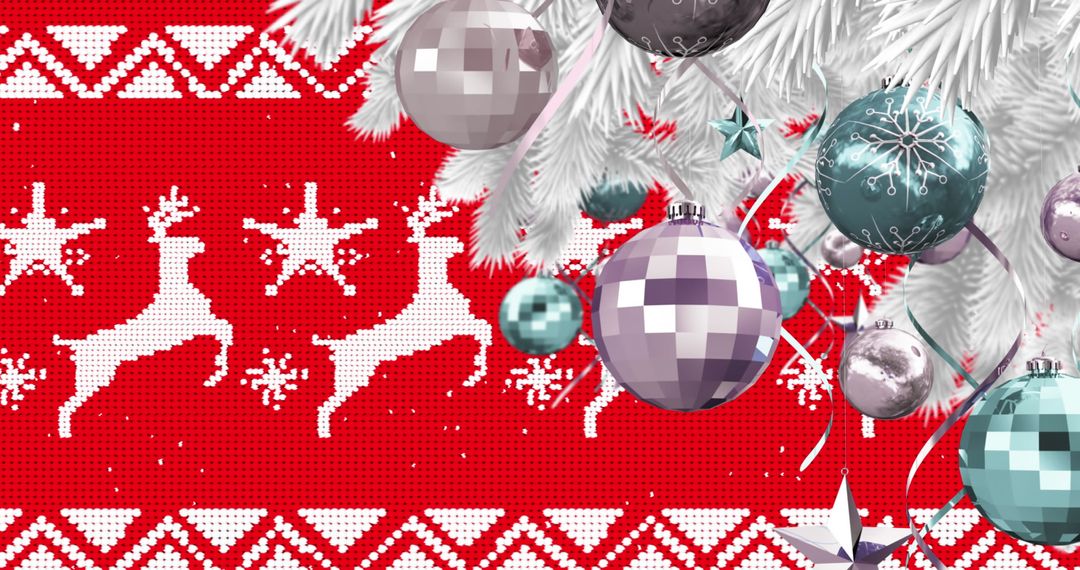 Festive Christmas Reindeer and Ornaments in Red and White Harmony