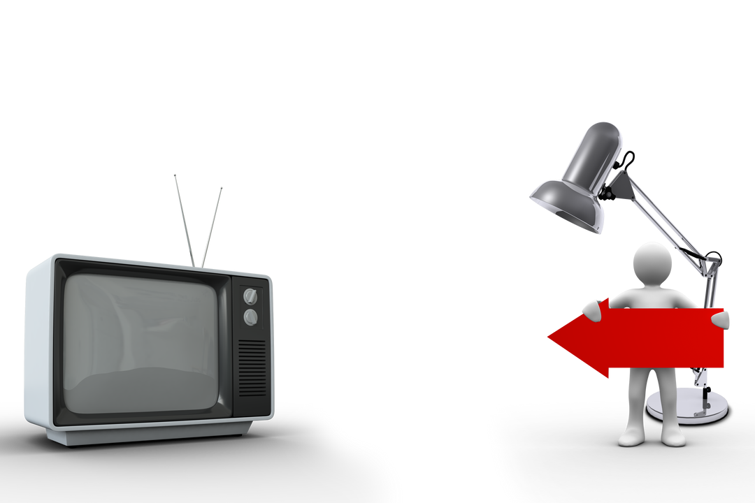 Old Tv Set, Figure Holding Arrow, Desk Lamp on Transparent Background - Download Free Stock Images Pikwizard.com