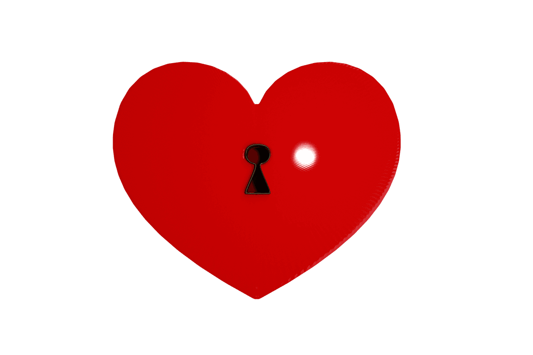 Red Heart with Keyhole on Transparent Background Symbolizes Romance