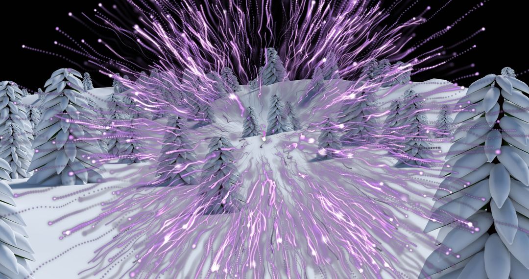 Dynamic Purple Light Trails Over Snowy Winter Forest