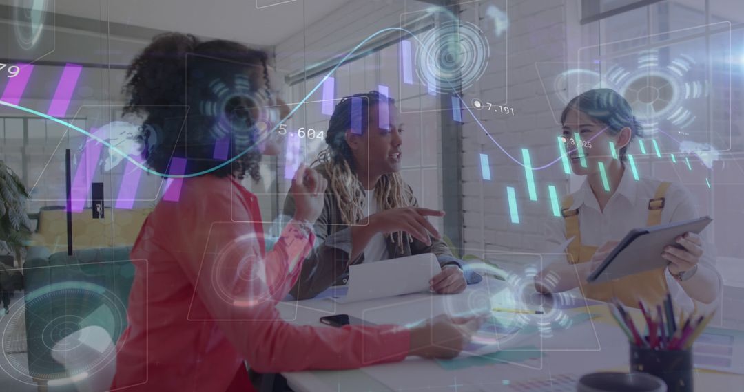 Innovative Workers Engaged in Digital Data Visualization Meeting