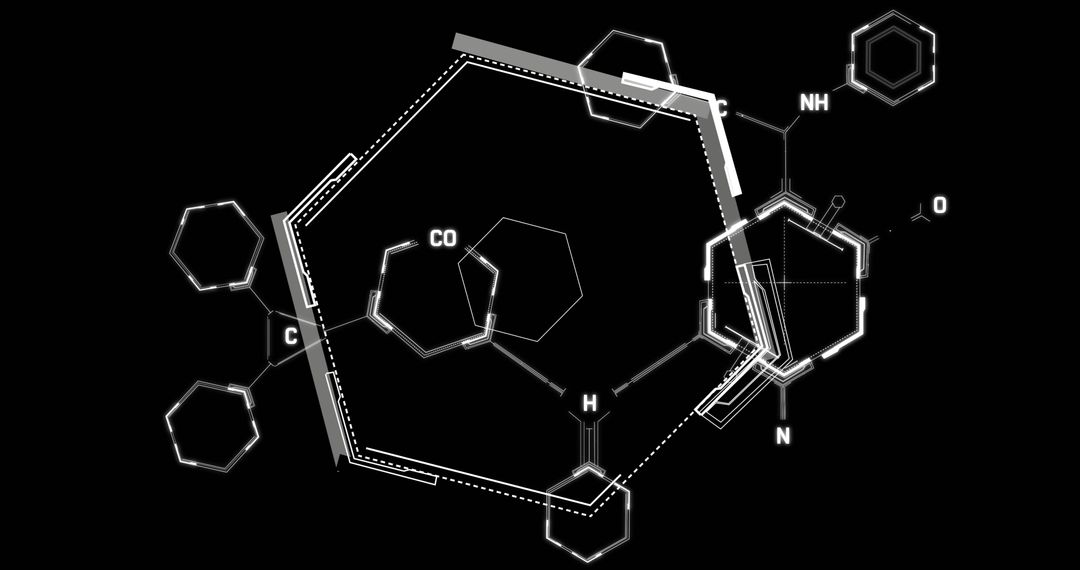 Abstract Digital Interface with Molecular Structures on Dark Background