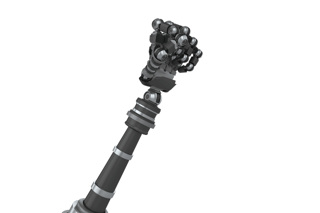Transparent Robotic Hand Clenching Metallic Fist Gesture
