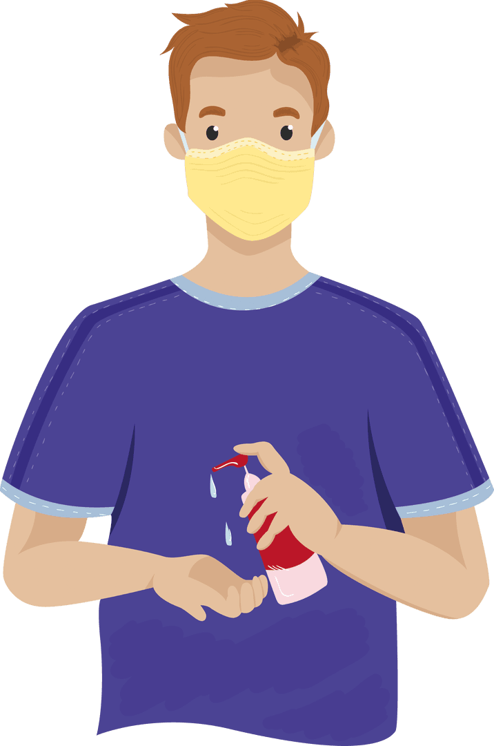 Man with Face Mask Sanitizing Hands on Transparent Background