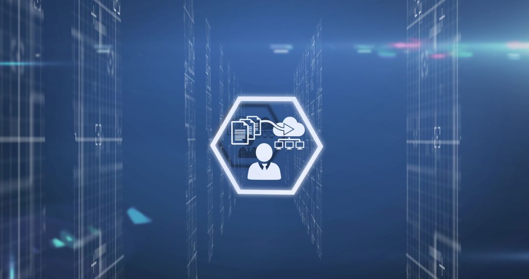 Digital Networking Icons on Futuristic Blue Background