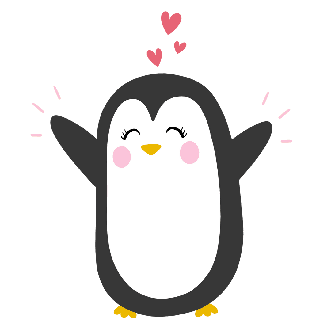 Adorable Cartoon Penguin with Floating Hearts on Transparent Background