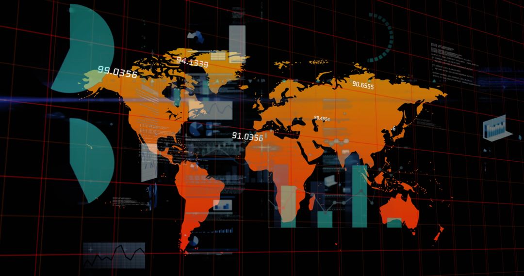 Futuristic Digital World Map with Data Analytics Display