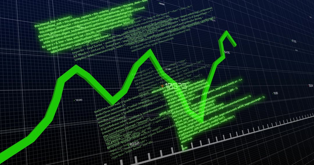 Green Financial Data Chart with Technological Overlay