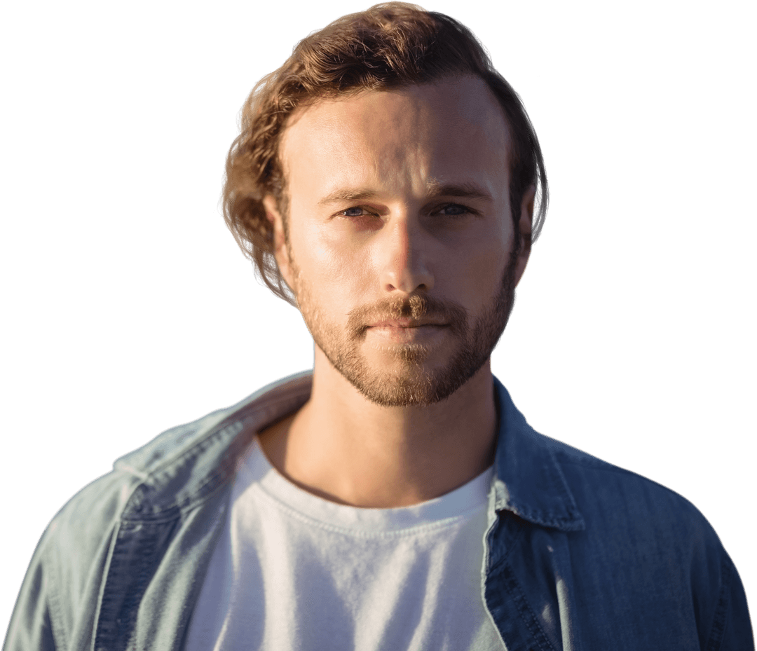 Young Man in Denim Jacket on Transparent Background