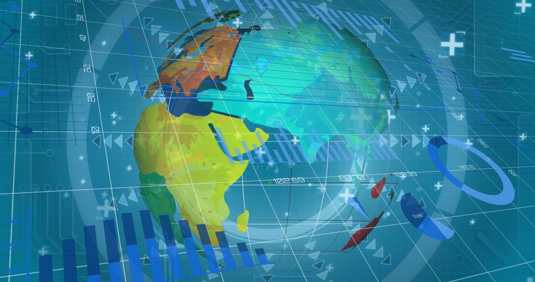 Rotating Globe with Financial Data in Blue Digital Interface