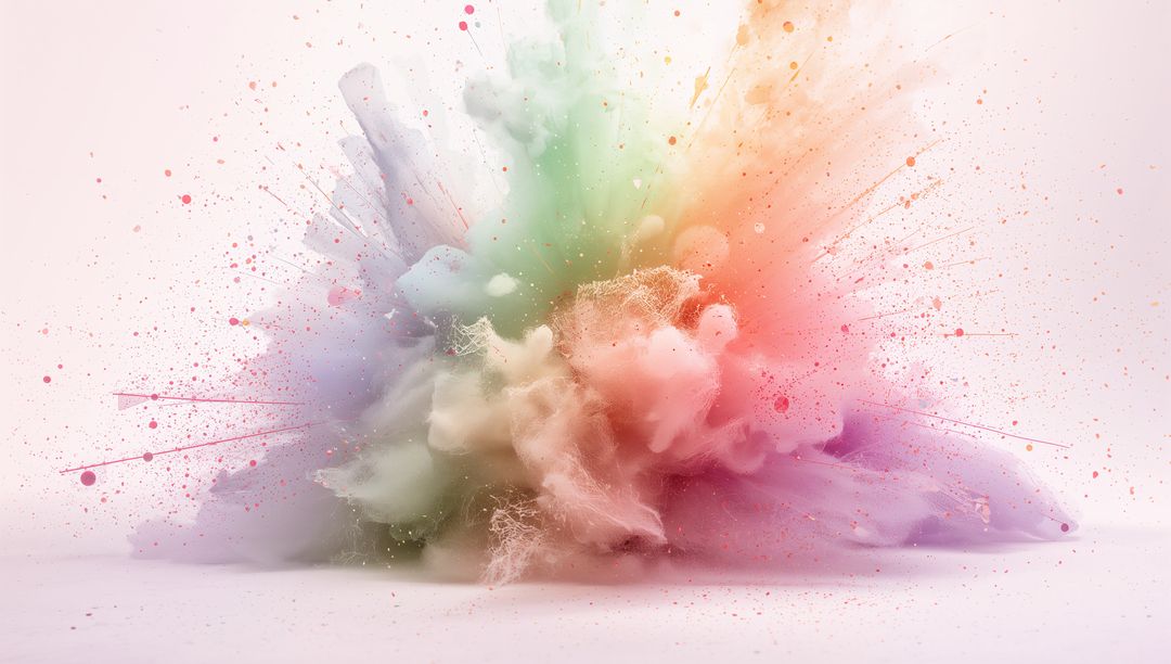 Exploding Pastel Powder Cloud Creating Ethereal Colorful Dust Plume with Radial Splatters